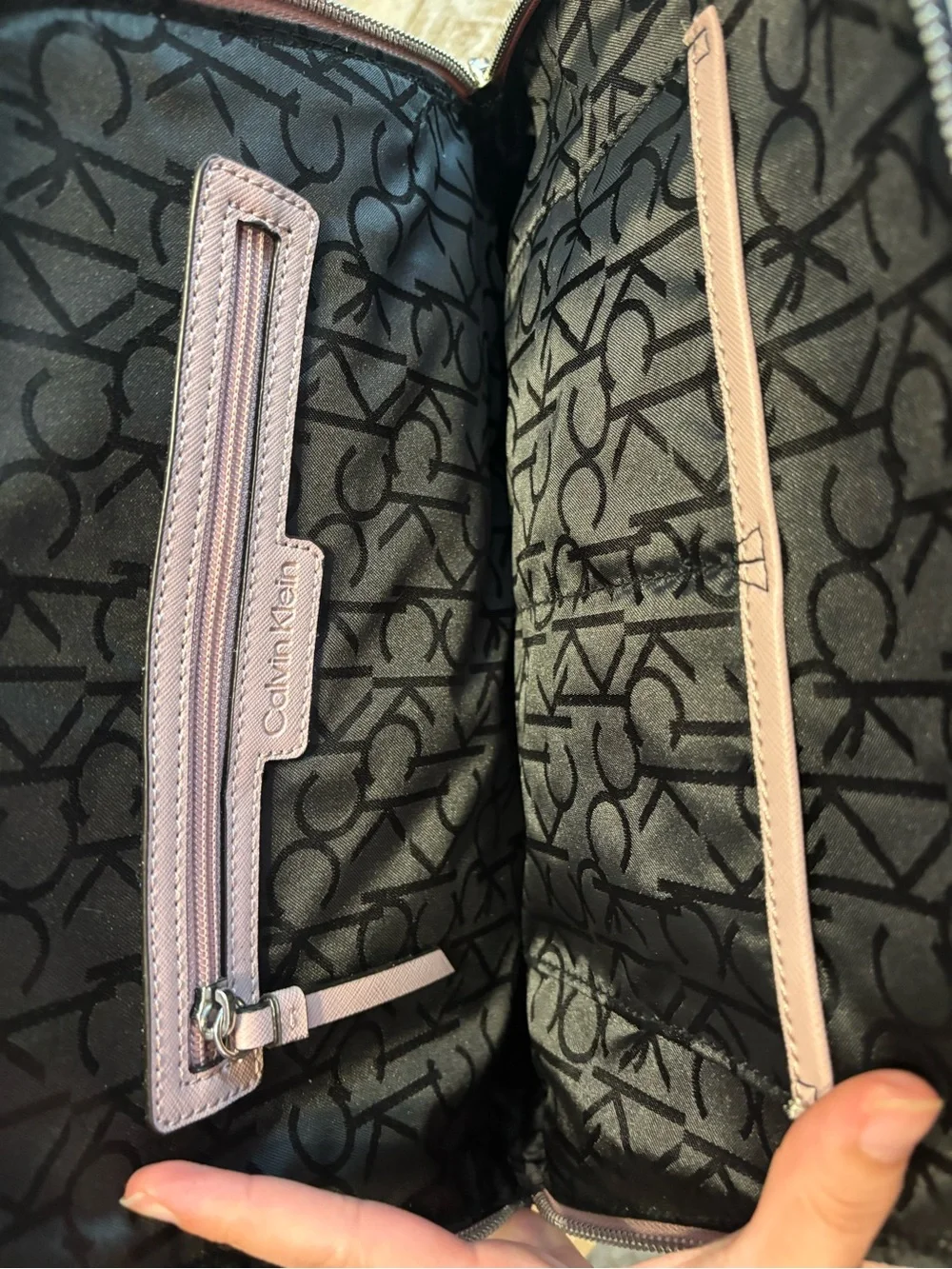 Calvin Klein Cream Canvas Backpack with Pink Trim
